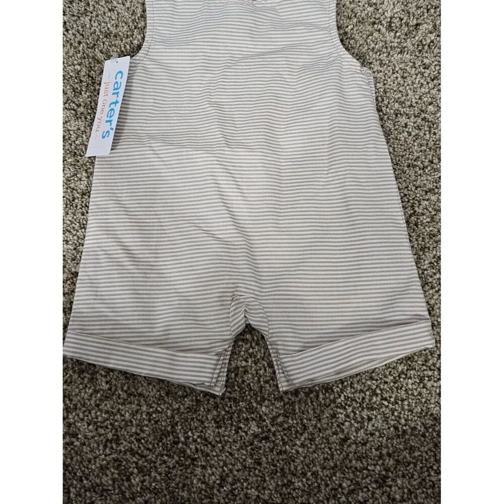 Carter's Striped Bunny & Carrot Pocket Romper - Beige/White NWT